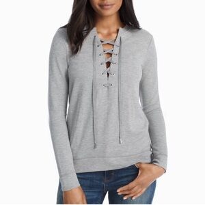 NWOT Forever 21 Grey Lace Up V-neck Long Sleeve Sweater Top